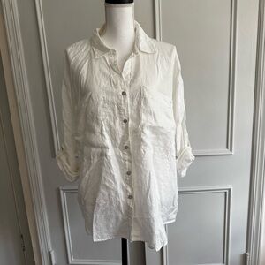 Magaschoni Oversized White Linen Button Shirt or Swim cover-up